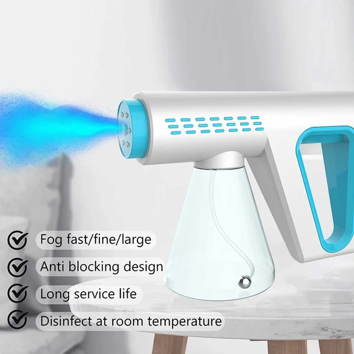 Nano Atomizer Spray Disinfection Gun Purifier 6 Blue Light Sterilizer Li-ion Cordless 300ml