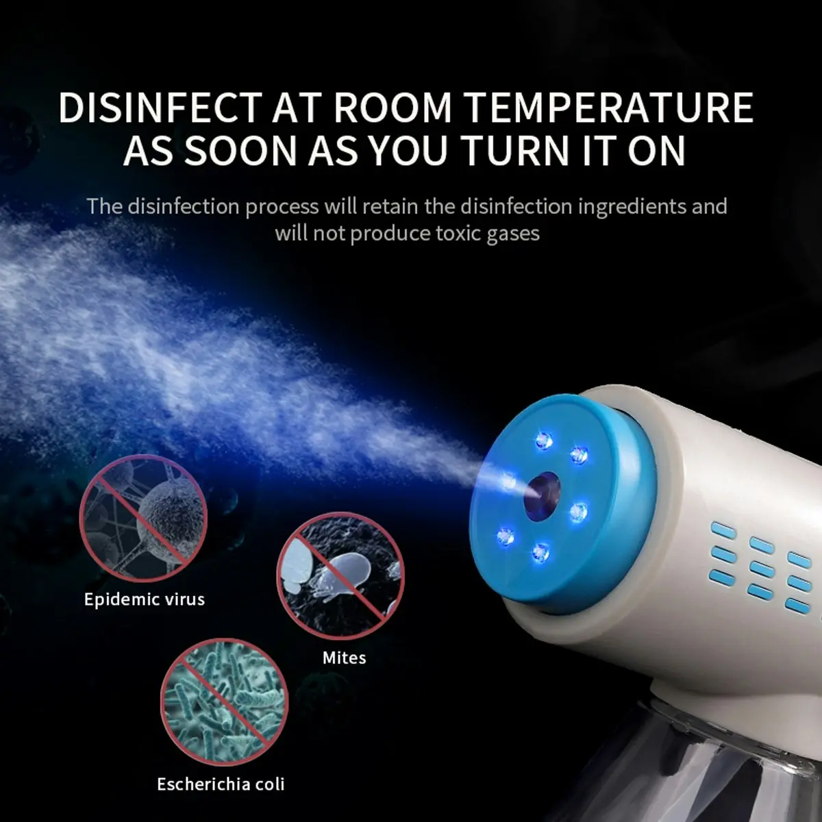 Nano Atomizer Spray Disinfection Gun Purifier 6 Blue Light Sterilizer Li-ion Cordless 300ml