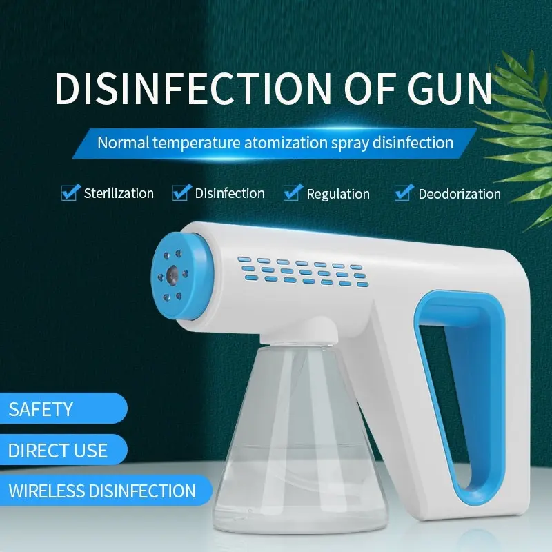 Nano Atomizer Spray Disinfection Gun Purifier 6 Blue Light Sterilizer Li-ion Cordless 300ml