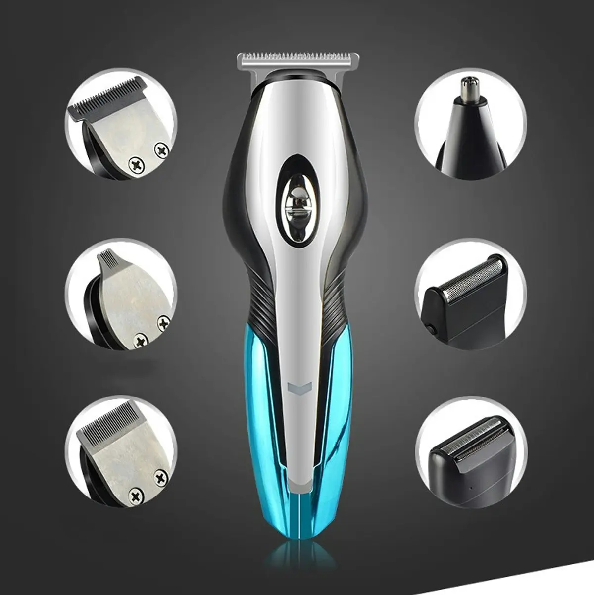 6 in 1 Cordless Beard Trimmer Clipper 600mAh Stainless Steel Blade USB Charge