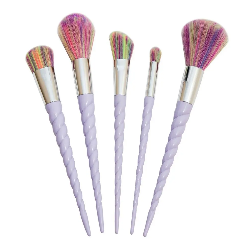 5 Piece Unicorn Brush Set Professional Fiber Makeup Brush Multi Task Rainbow