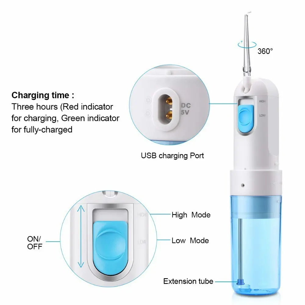 TODO Rechargeable Water Dental Jet Pick Flosser 90 Psi 1500Mah Travel Oral Irrigator