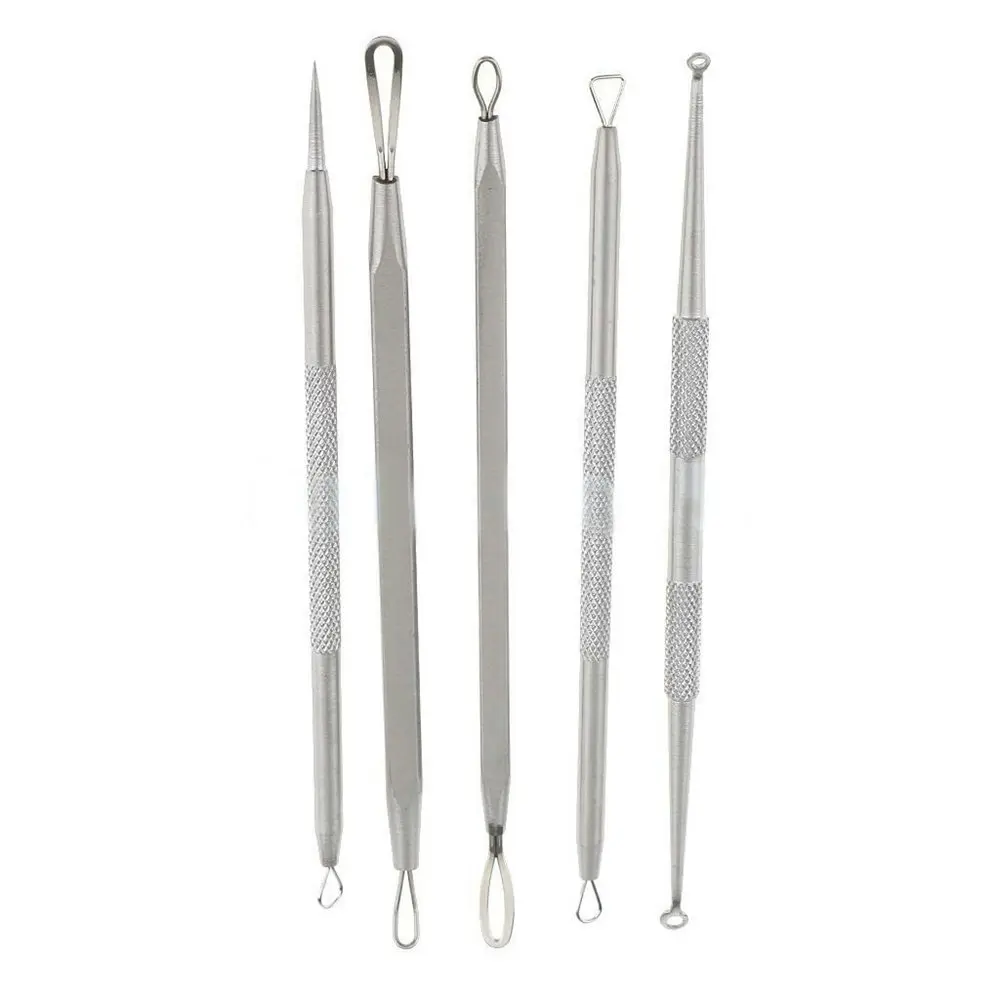 5 Pcs Blackhead Acne Remover Cleaner Tool Blemish Needle Pimple Extractor Carry Case set