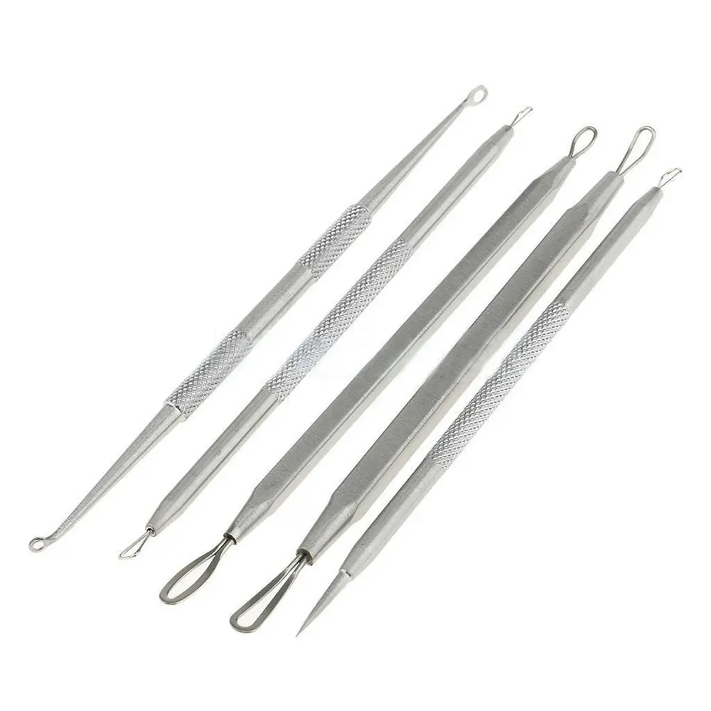 5 Pcs Blackhead Acne Remover Cleaner Tool Blemish Needle Pimple Extractor Carry Case set