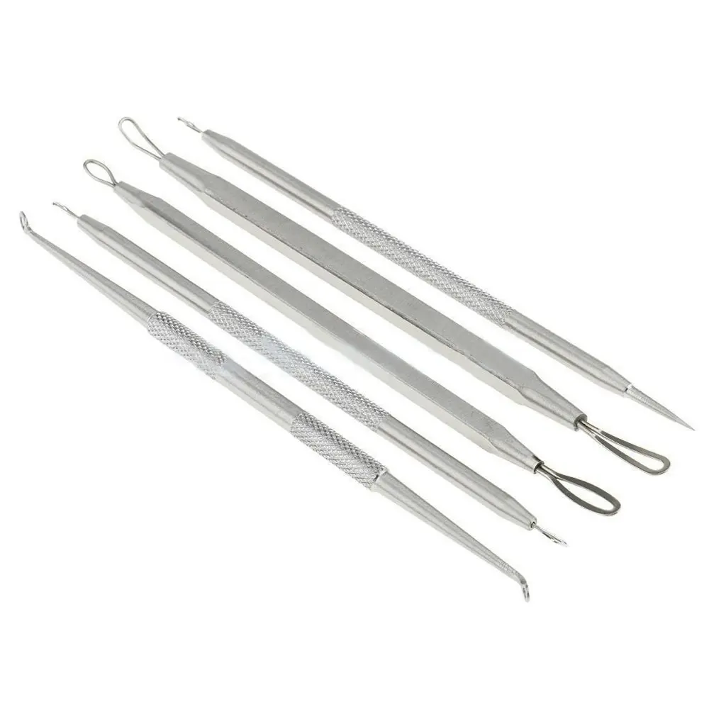 5 Pcs Blackhead Acne Remover Cleaner Tool Blemish Needle Pimple Extractor Carry Case set