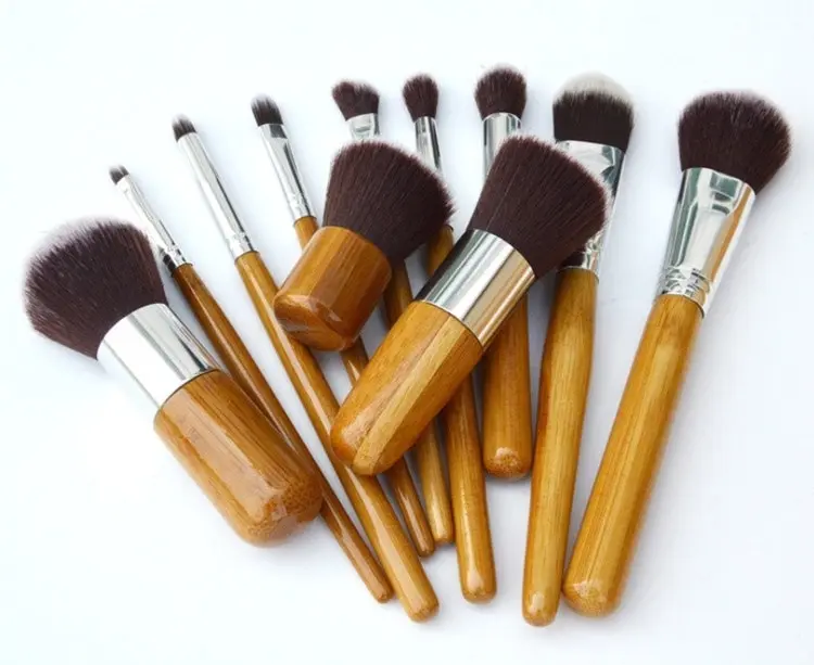 11 Piece Professional Makeup Brush Set Synthetic Fiber Bamboo Handle