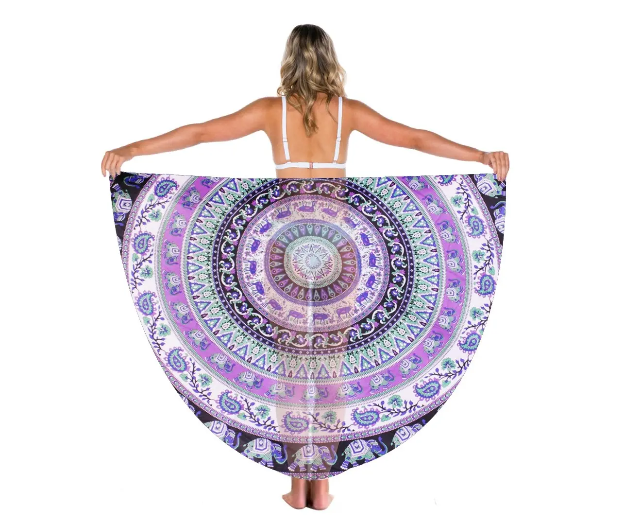 TODO Luxury Edition Chiffon Digital Print Beach Throw Yoga Purple Elephant