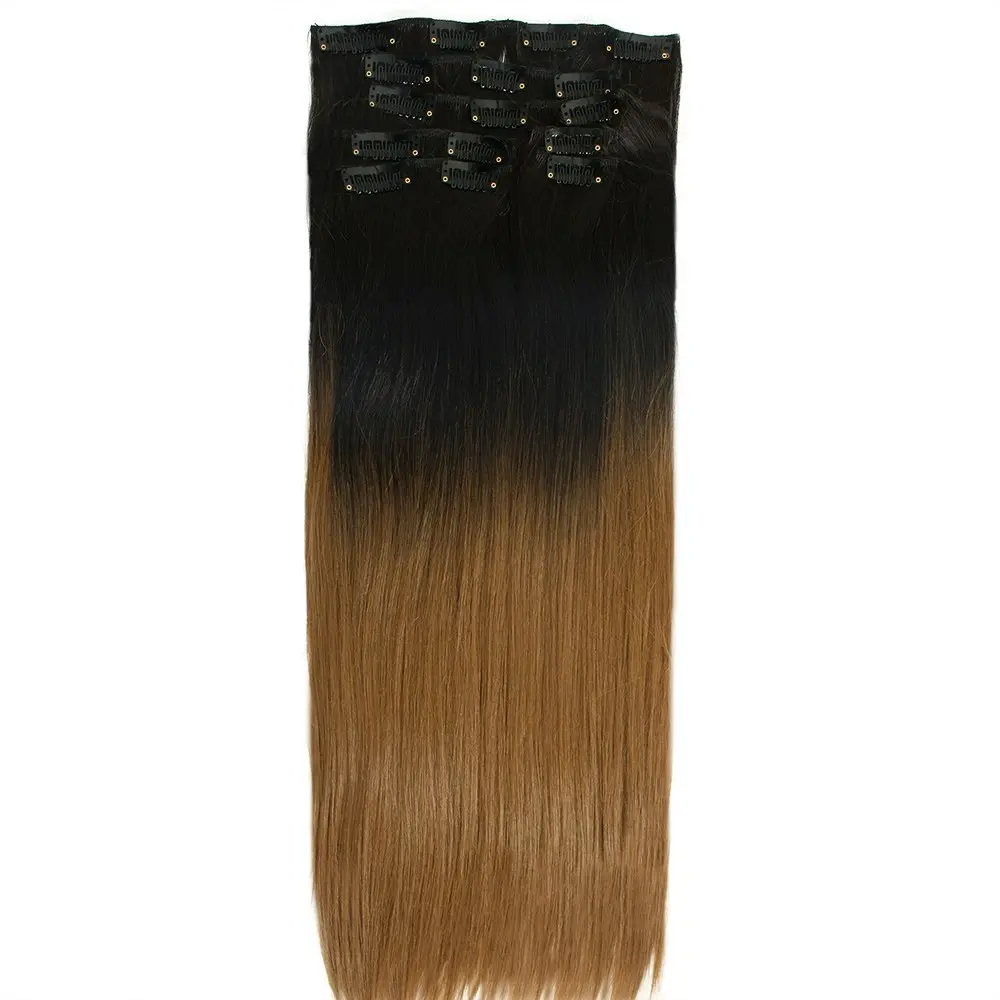 2Pcs 22" Twotone Ombre High Grade Brown Straight 7Piece 16Clips  Hair Extension 06 2X