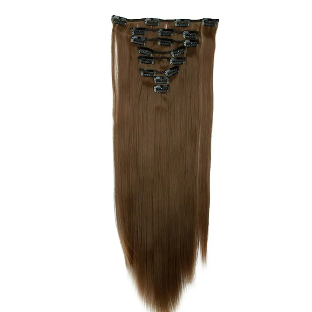 2Pcs High Grade Light Brown Synthetic Hair 7Piece 16Clips 22"  Straight Clip On 2X