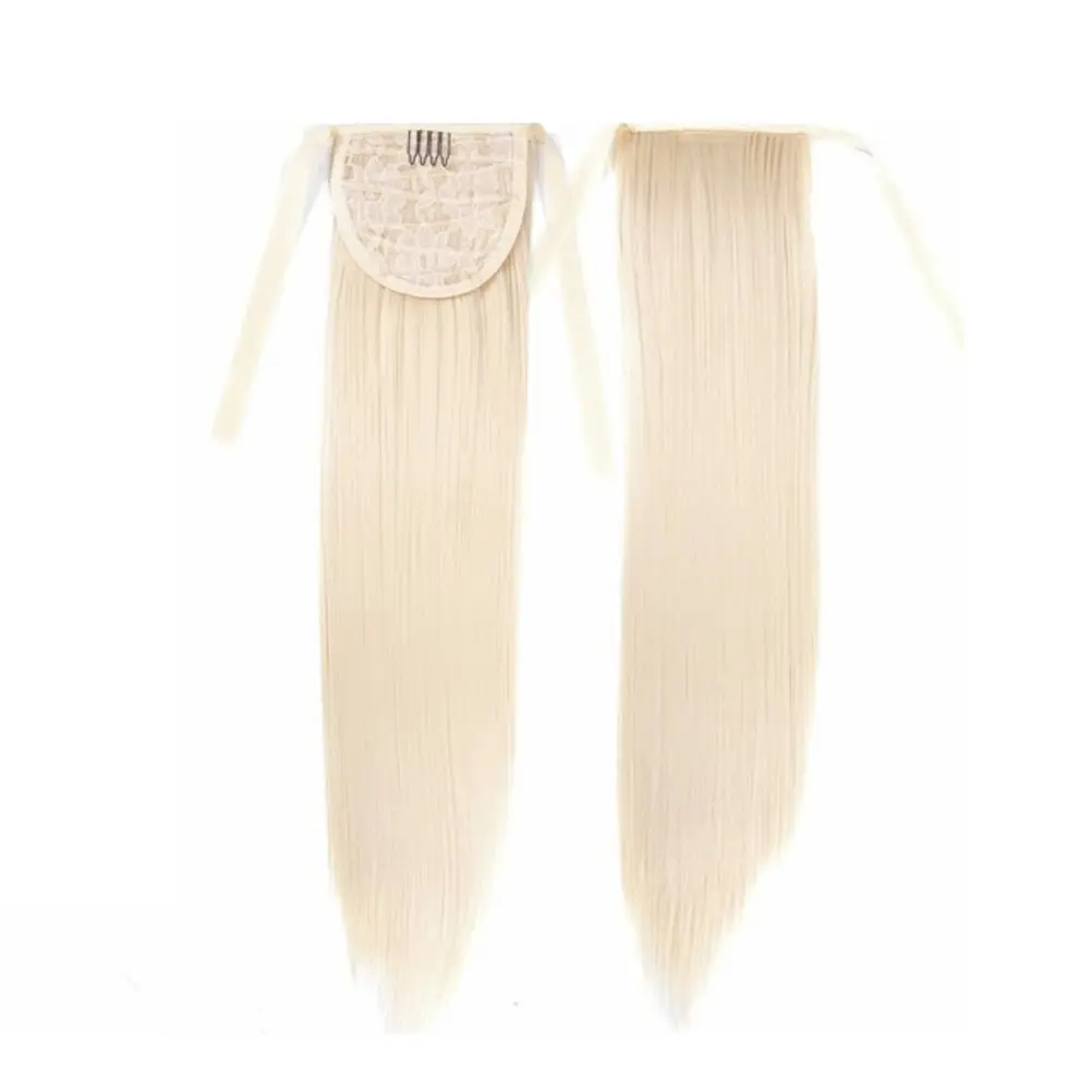 2Pcs 22" Light Blonde Hair Extension Synthetic Hair Ponytail Straight Ribbon 2X