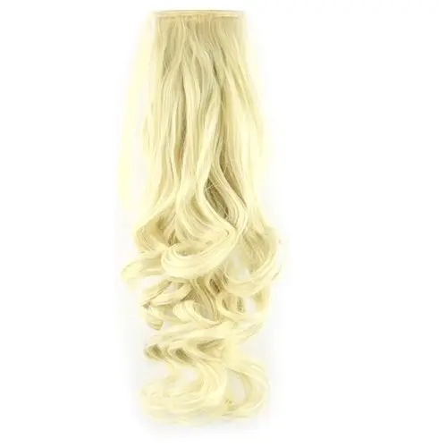 2Pcs Light Blonde 22" Hair Extension Synthetic Hair Ponytail Curly Wavy Ribbon 2X