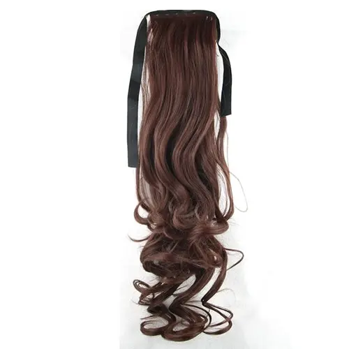 2Pcs High Grade Synthetic 22" Hair Extension Ponytail Brown Curly Pony Wavy 2X