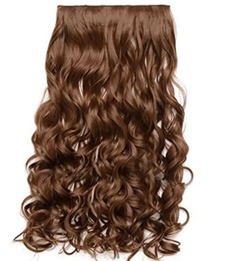 2Pcs Light Brown 22" High Grade Synthetic Hair Clip-In Wavy Curly Extension 5 Clips 2X