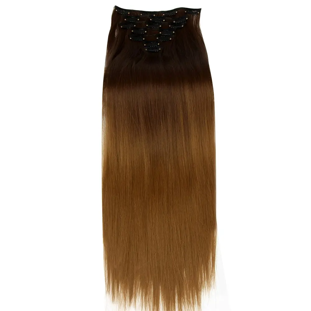 22" Two Tone Ombre High Grade Synthetic Hair Brown Straight 7Piece 16Clips 05