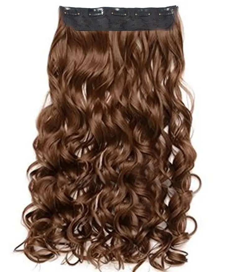 Light Brown 22" High Grade Synthetic Hair Clip-In Wavy Curly Extension 5 Clips