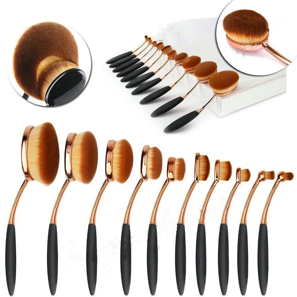 10 Piece Professional Oval Makeup Brush Set All In One Rose Gold