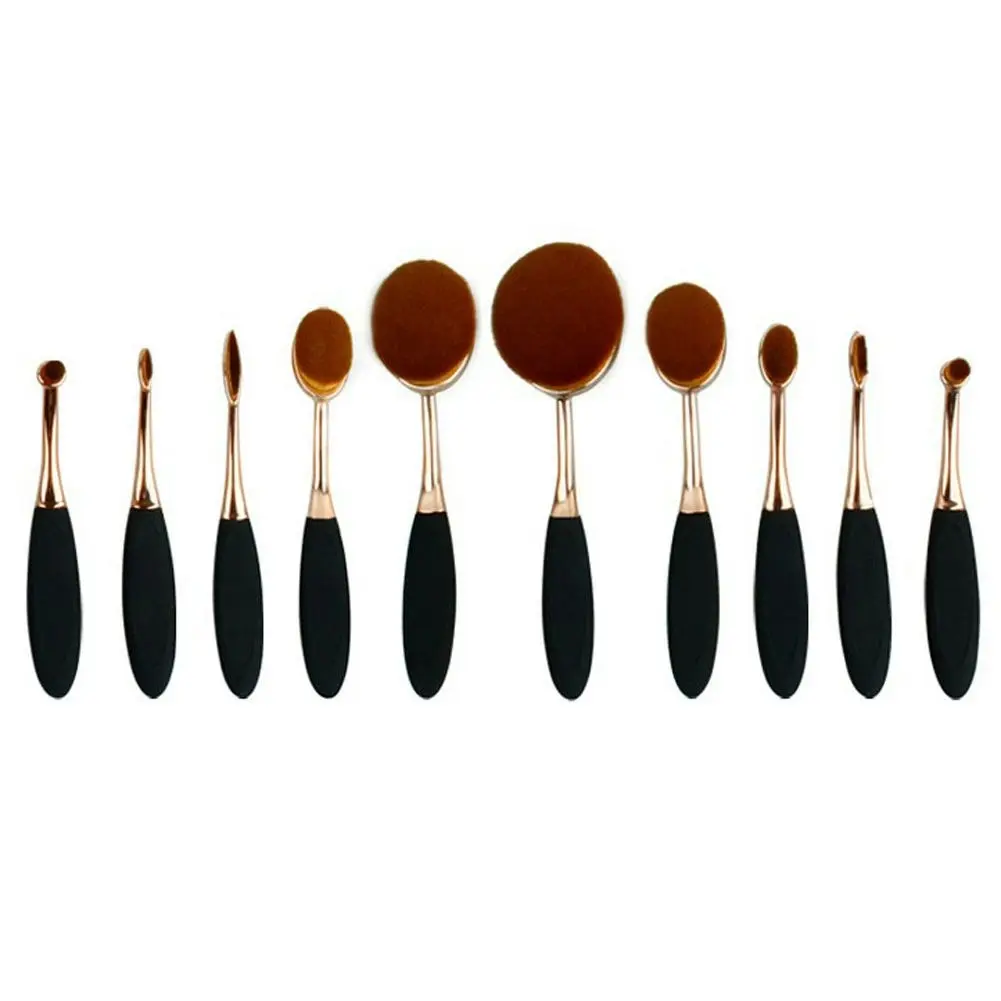 10 Piece Professional Oval Makeup Brush Set All In One Rose Gold