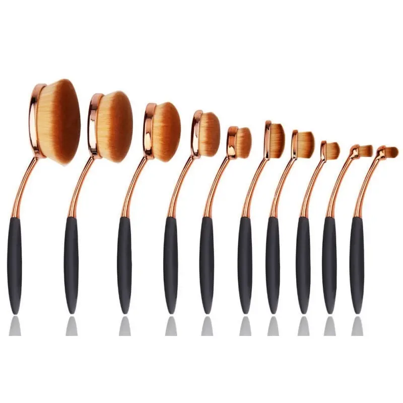 10 Piece Professional Oval Makeup Brush Set All In One Rose Gold