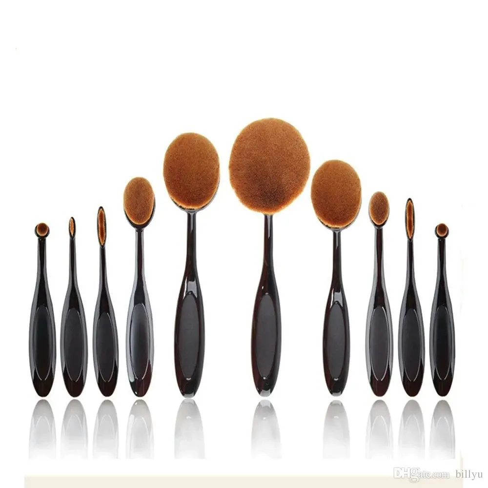 10 Piece Professional Oval Makeup Brush Set All In One Black