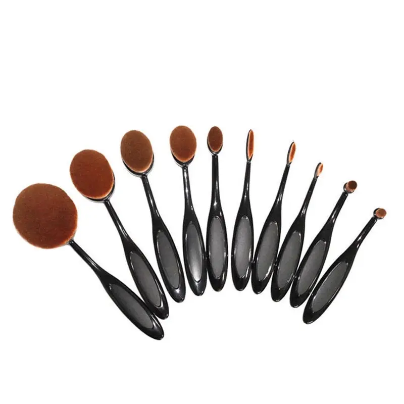 10 Piece Professional Oval Makeup Brush Set All In One Black