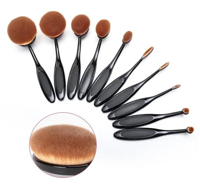 10 Piece Professional Oval Makeup Brush Set All In One Black