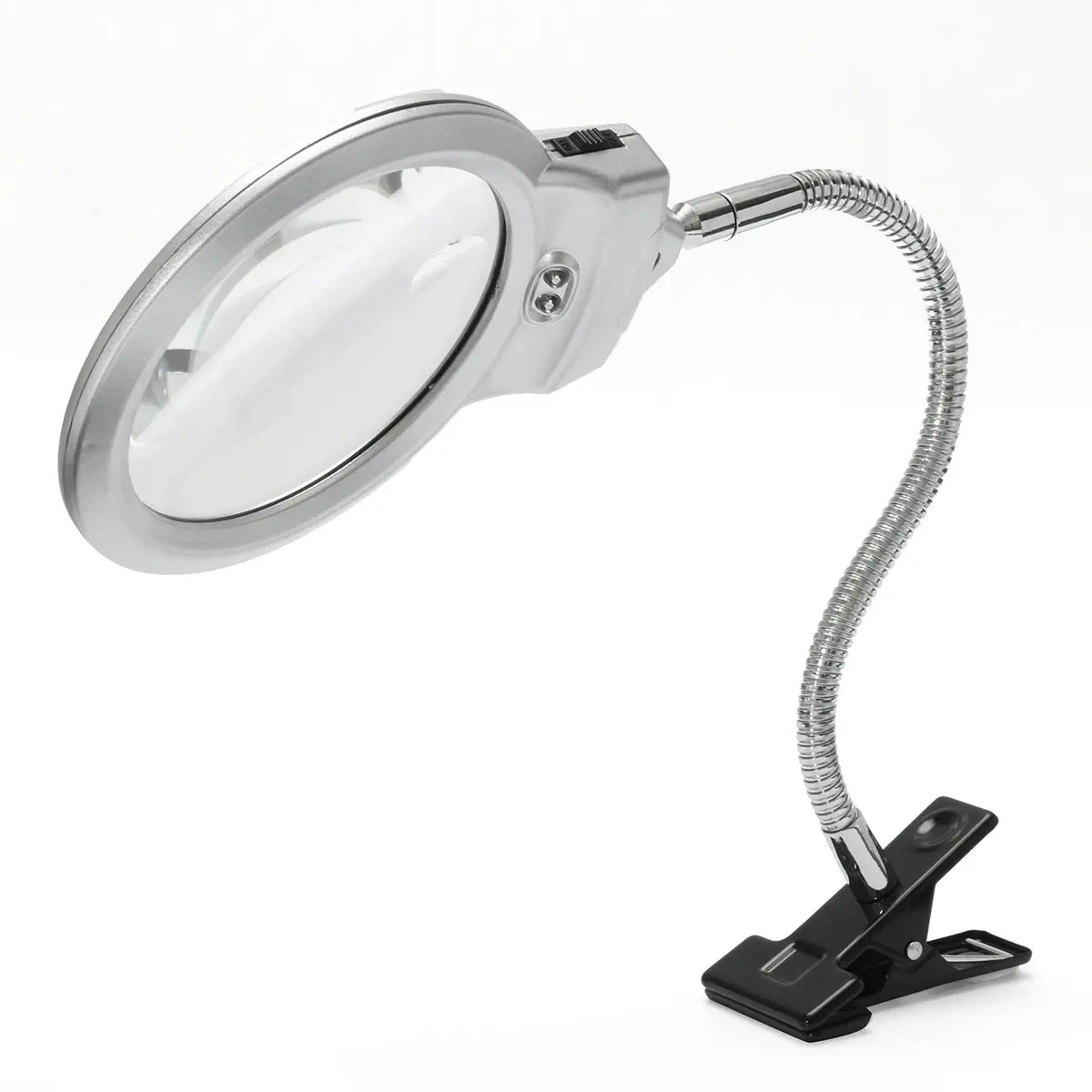 2 Led Desktop Magnifier Glass 2X / 6X Magnification 90Mm Lens Led Lamp Clamp Metal Hose