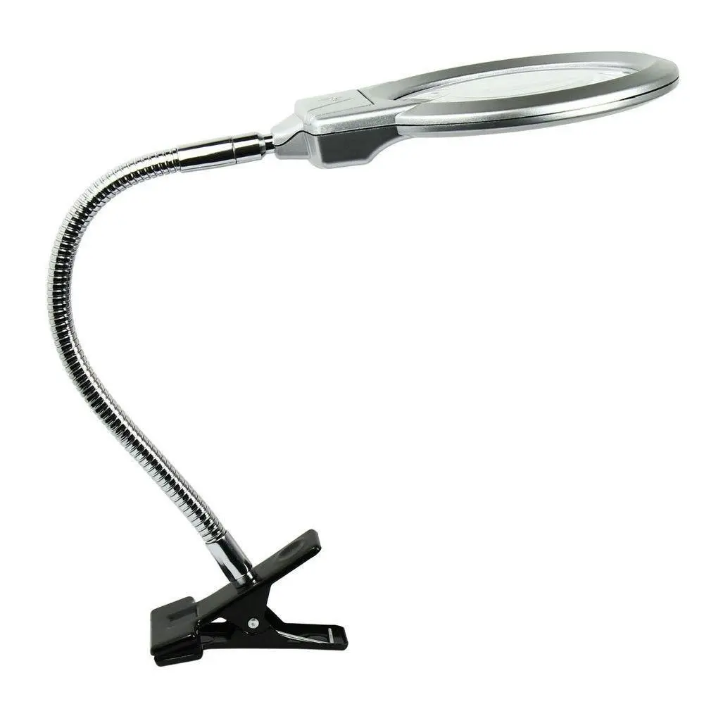 2 Led Desktop Magnifier Glass 2X / 6X Magnification 90Mm Lens Led Lamp Clamp Metal Hose