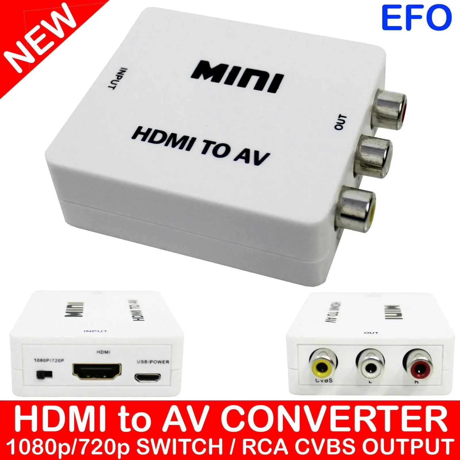 Hdmi To Av Cvbs Rca Composite Video Converter Adaptor 1080P Support Hdmi V1.3+