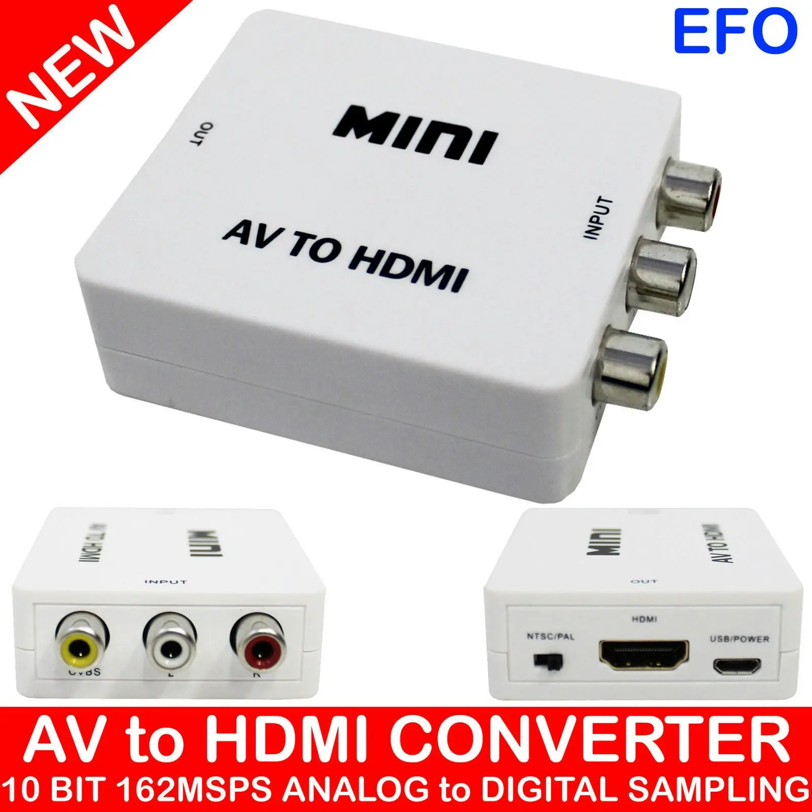 1080P Av To Hdmi Video Converter Cvbs Composite Rca Hdtv 10Bit Analog To Digital