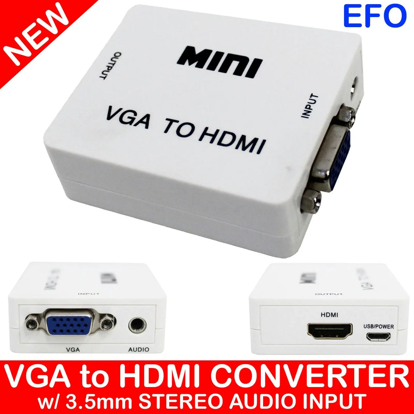 Vga To Hdmi Video Converter + 3.5Mm Audio Input 1080P 165Mhz 1.65Gbps Support