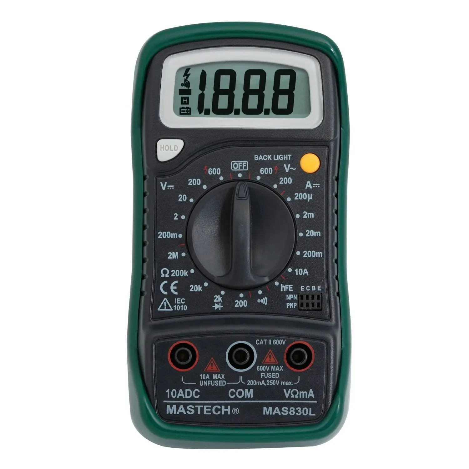 600V Cat Ii Handheld Digital Multimeter + Test Probes Large Backlit Lcd Mas830L