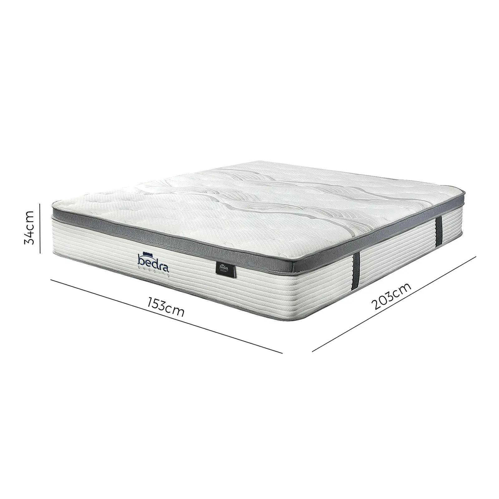 Bedra Queen Mattress Euro Top Bed Mattress Pocket Spring Medium Firm 34cm 7-Zone