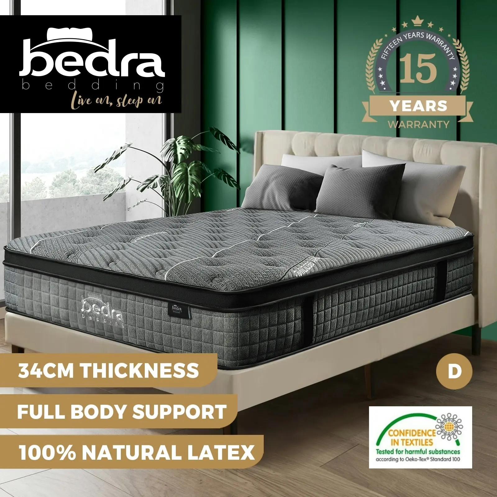 Bedra Double Mattress Breathable Spring Mattress Euro Top Latex Foam 34cm 7 zone