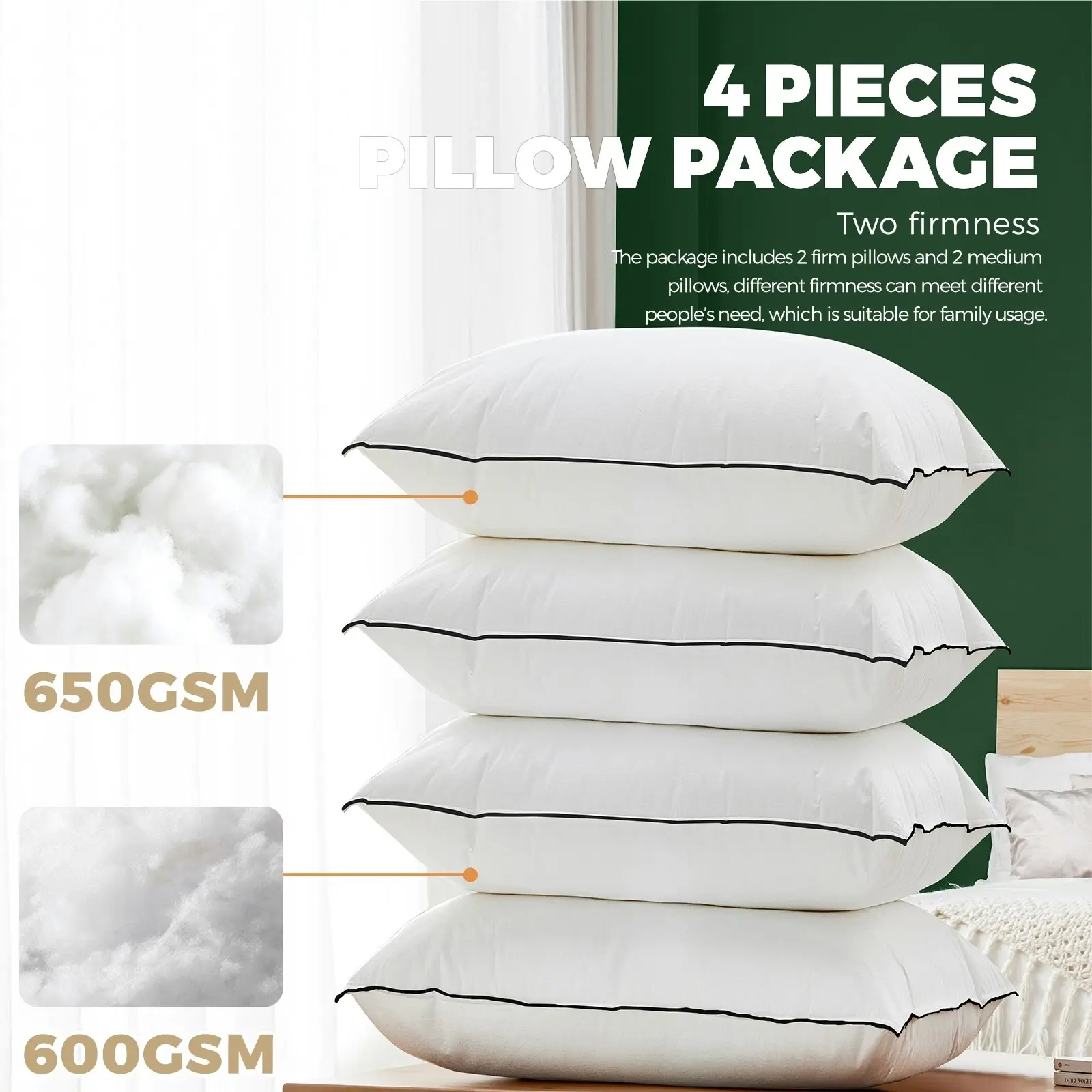 Bedra Microfibre Pillow Hotel Cotton Cover Home Soft Quality Luxury 4pcs 48*73cm