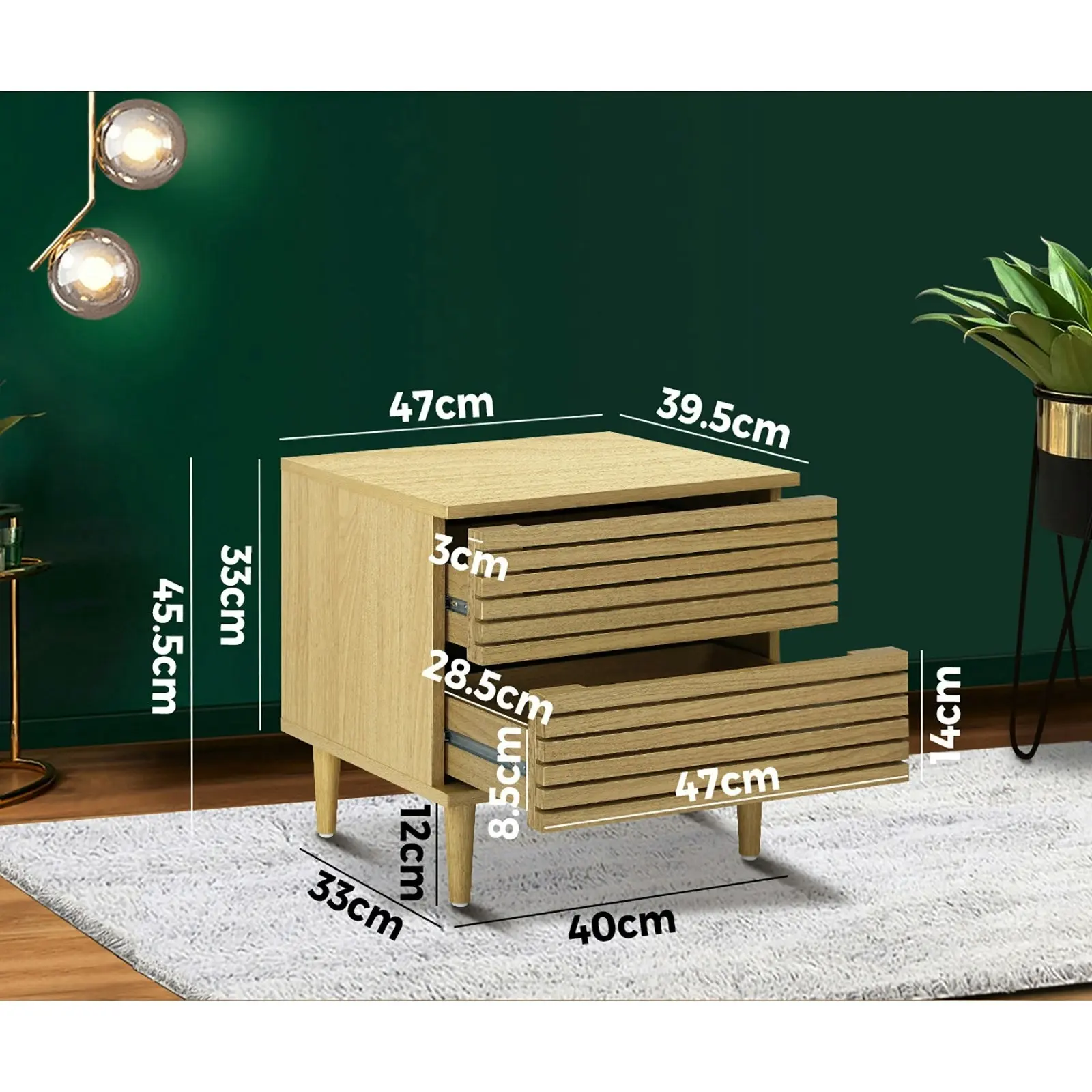 Oikiture Bedside Tables Side Table 2 Drawers Unique Bedroom Storage Cabinet