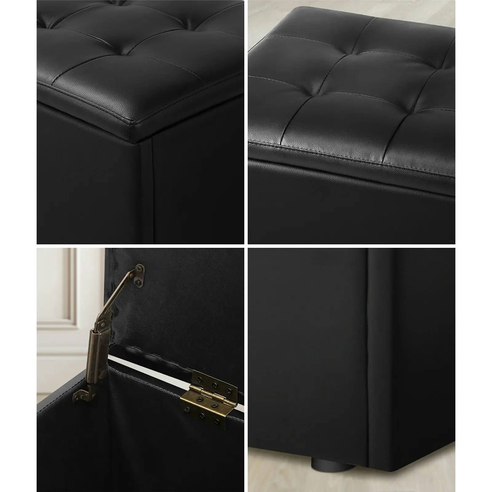 Oikiture Storage Ottoman Blanket Box Foot Stool XL Chest Toy PU Leather Black