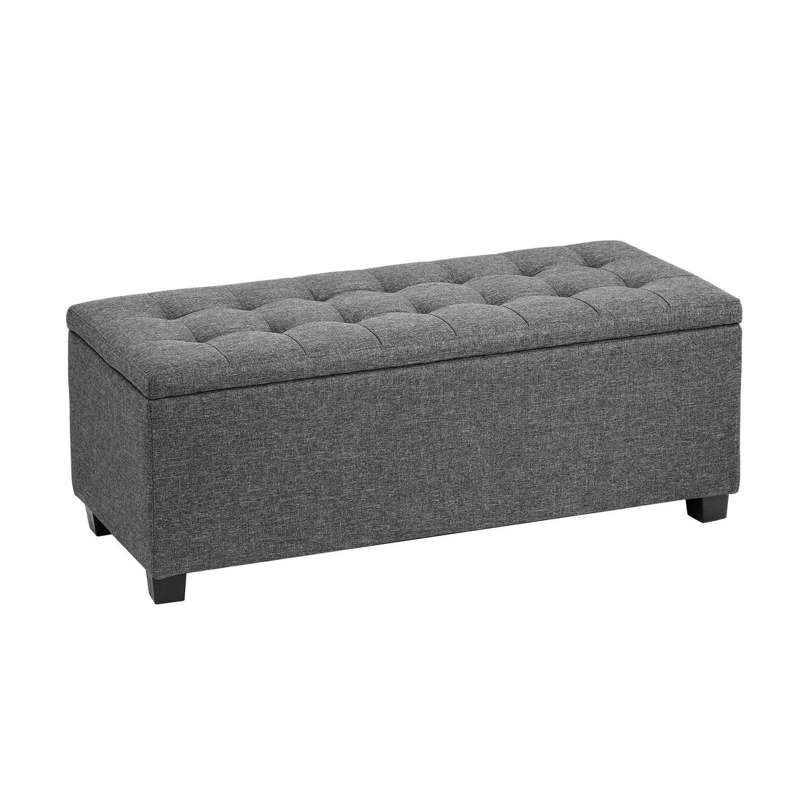 Oikiture Storage Ottoman Blanket Box Faux Linen Chest Toy Foot Stool LARGE Grey