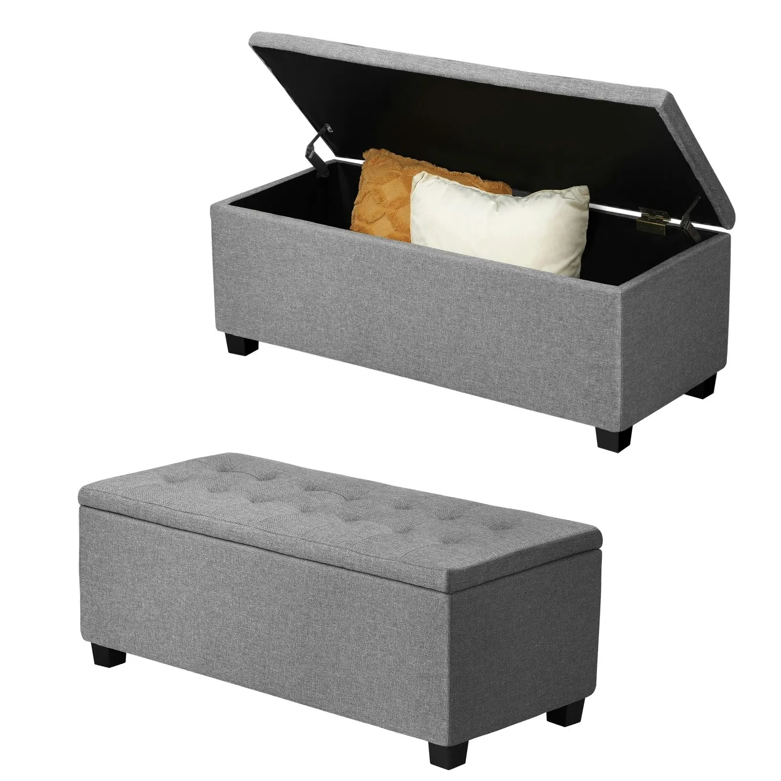 Oikiture Storage Ottoman Blanket Box Faux Linen Chest Toy Foot Stool LARGE