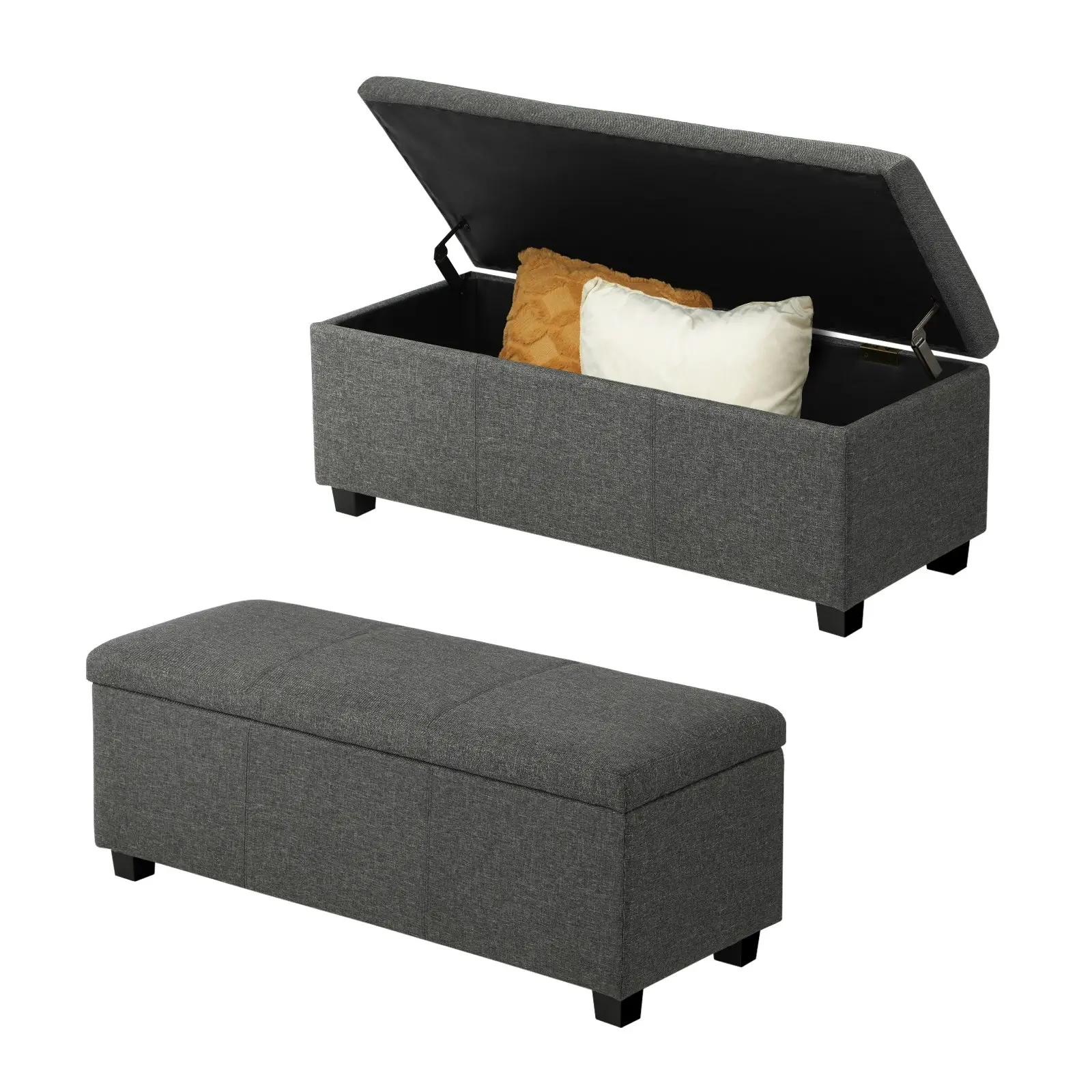 Oikiture Storage Ottoman Blanket Box Linen Fabric Arm Foot Stool Couch Grey Large