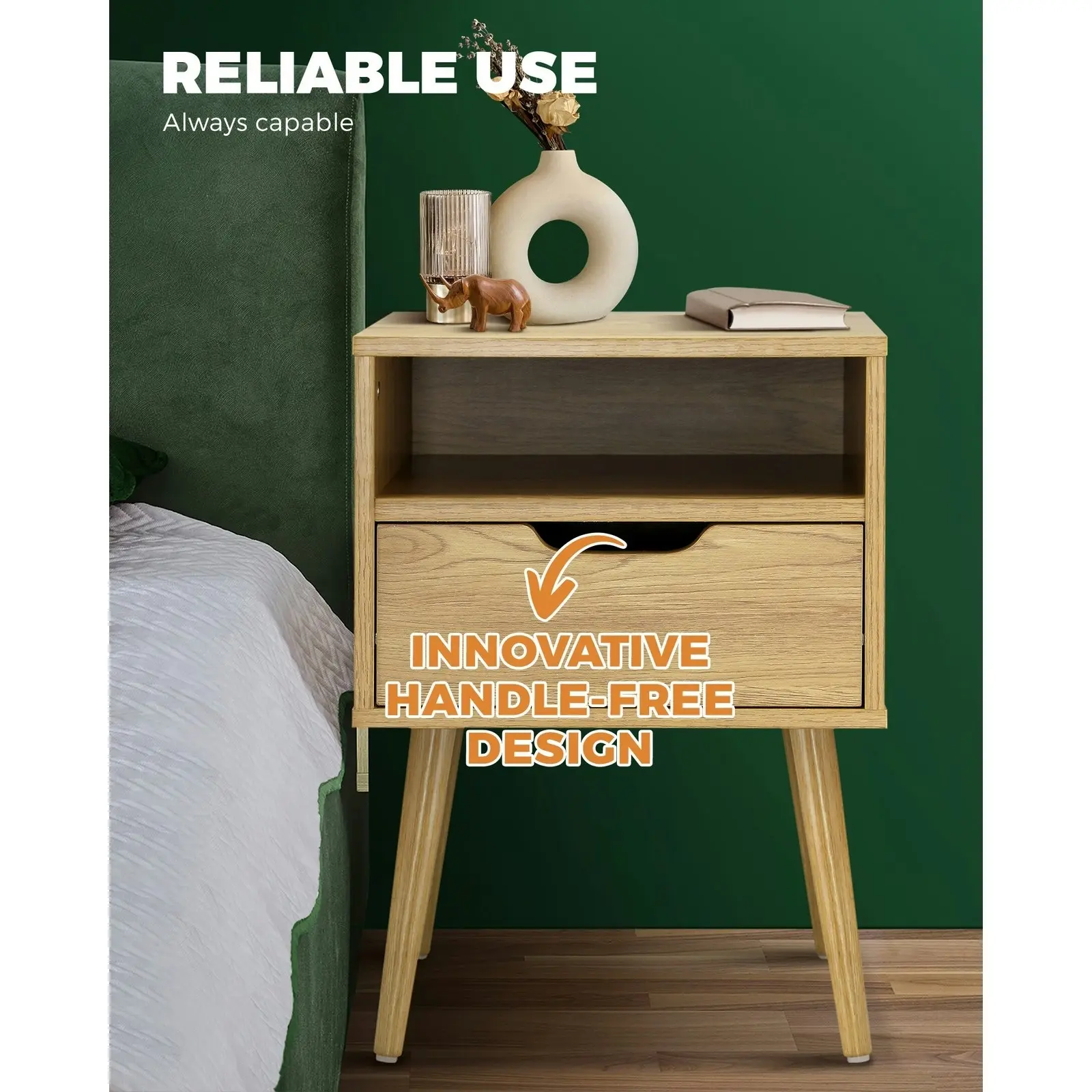 Oikiture Bedside Table Drawers Side Tables Nightstand Bedroom Cabinet Wood