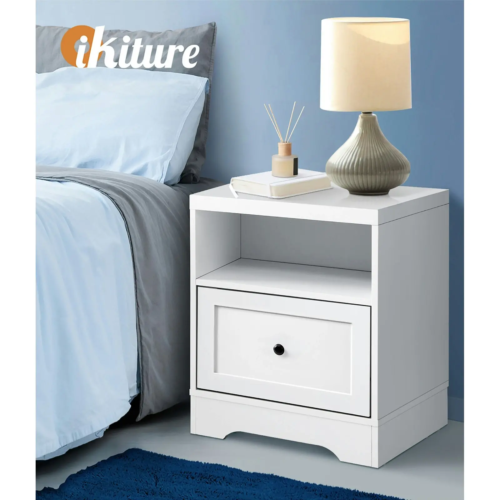 Oikiture Bedside Tables Drawers Nightstand Storage Cabinet Hamptons Furniture