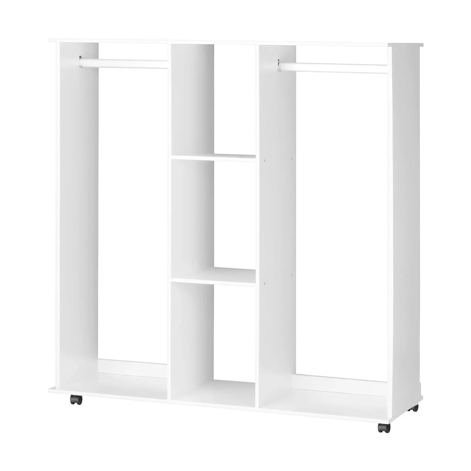 Oikiture Portable Double Wardrobe Storage Shelves Organizer Clothes Rack Hanger