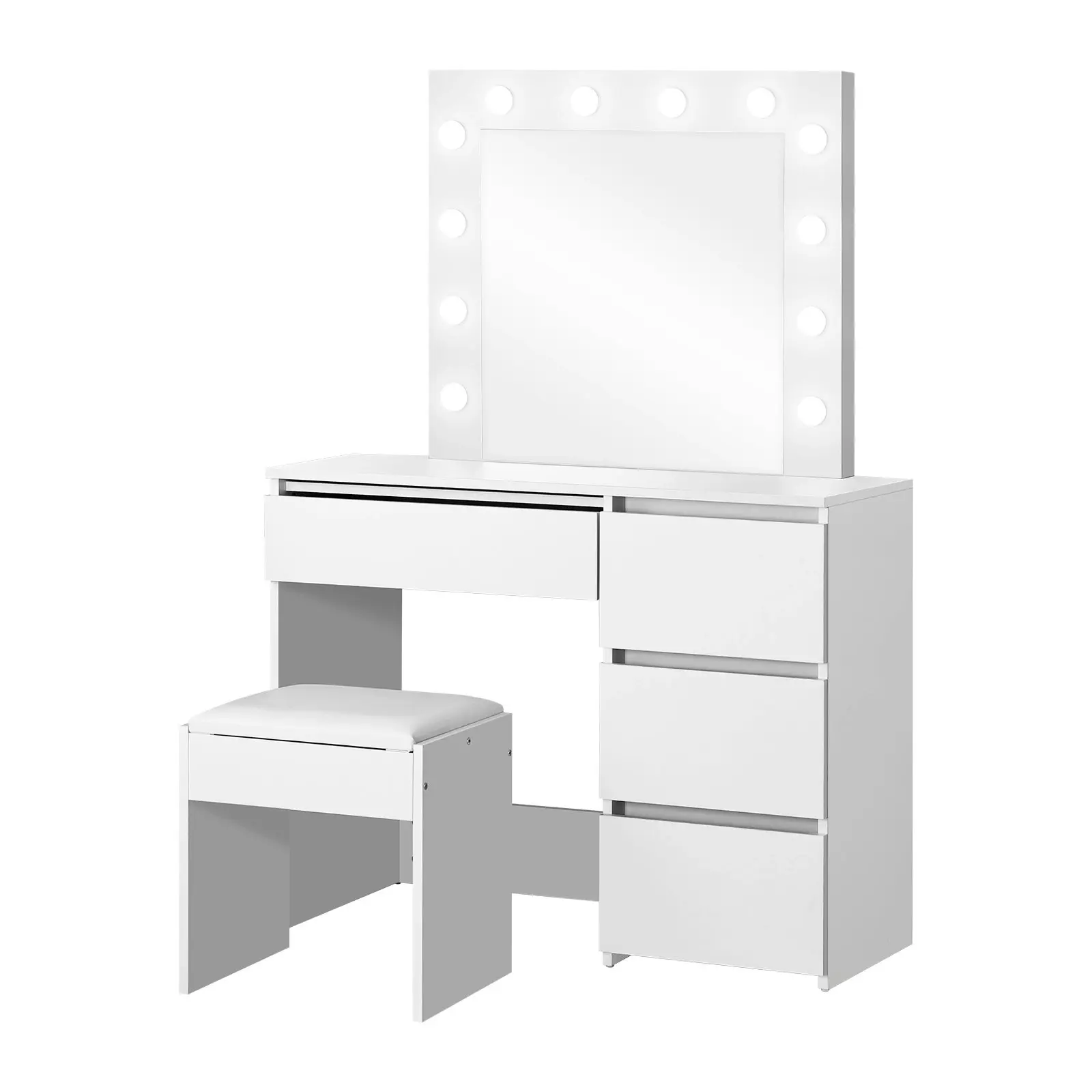 Oikiture Dressing Table Stool Set Makeup Desk Mirror Storage Drawer 12 LED Bulbs White