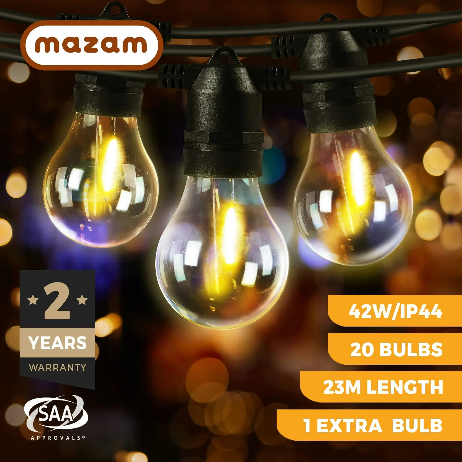 Mazam 23M Festoon String Lights LED Christmas Waterproof Wedding Party Outdoor