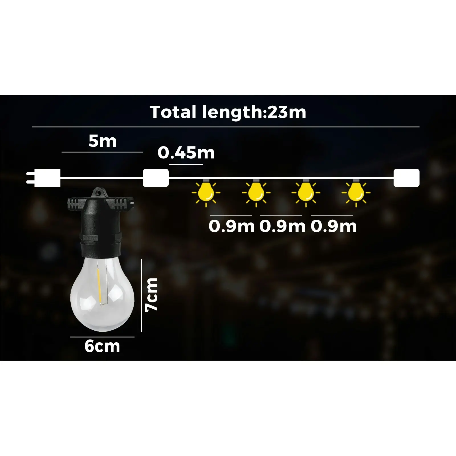 Mazam 23M Festoon String Lights LED Christmas Waterproof Wedding Party Outdoor