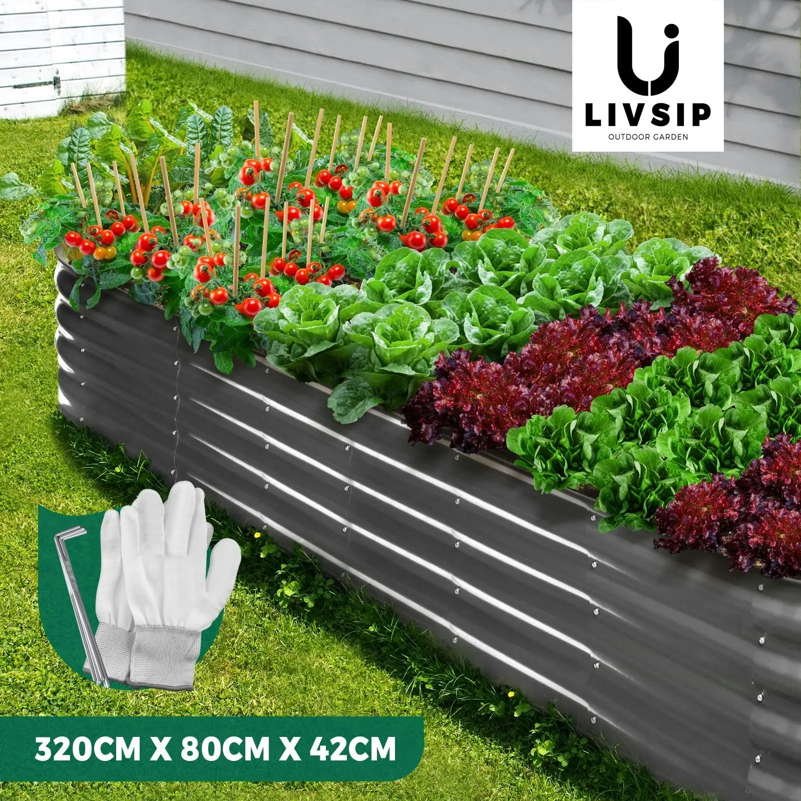 Livsip Garden Bed Galvanised Raised Steel Vegetable Planter 320X80X42CM