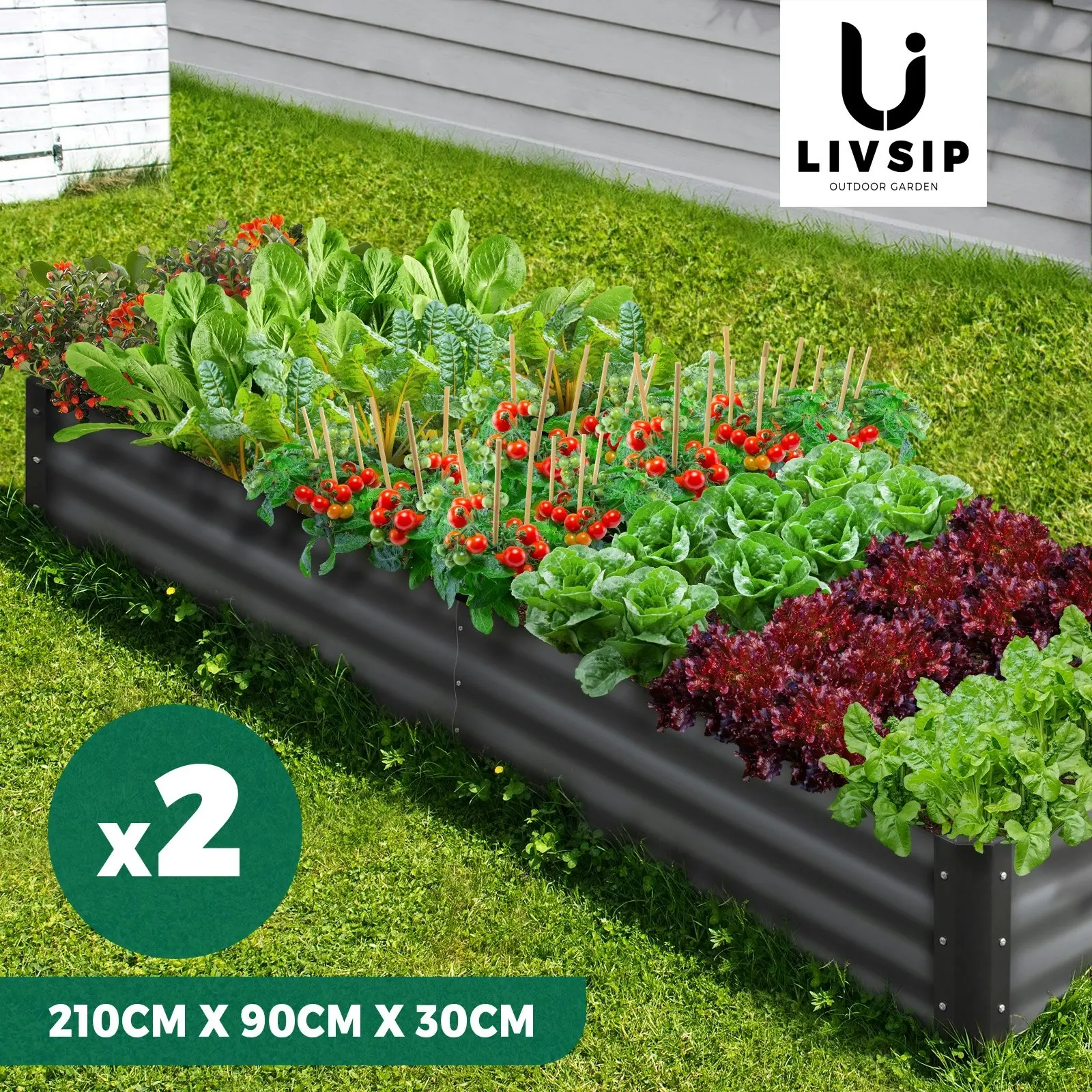 Livsip Garden Bed Garden Fence Raised Planter x 2 Galvanised Steel 210x90x30CM