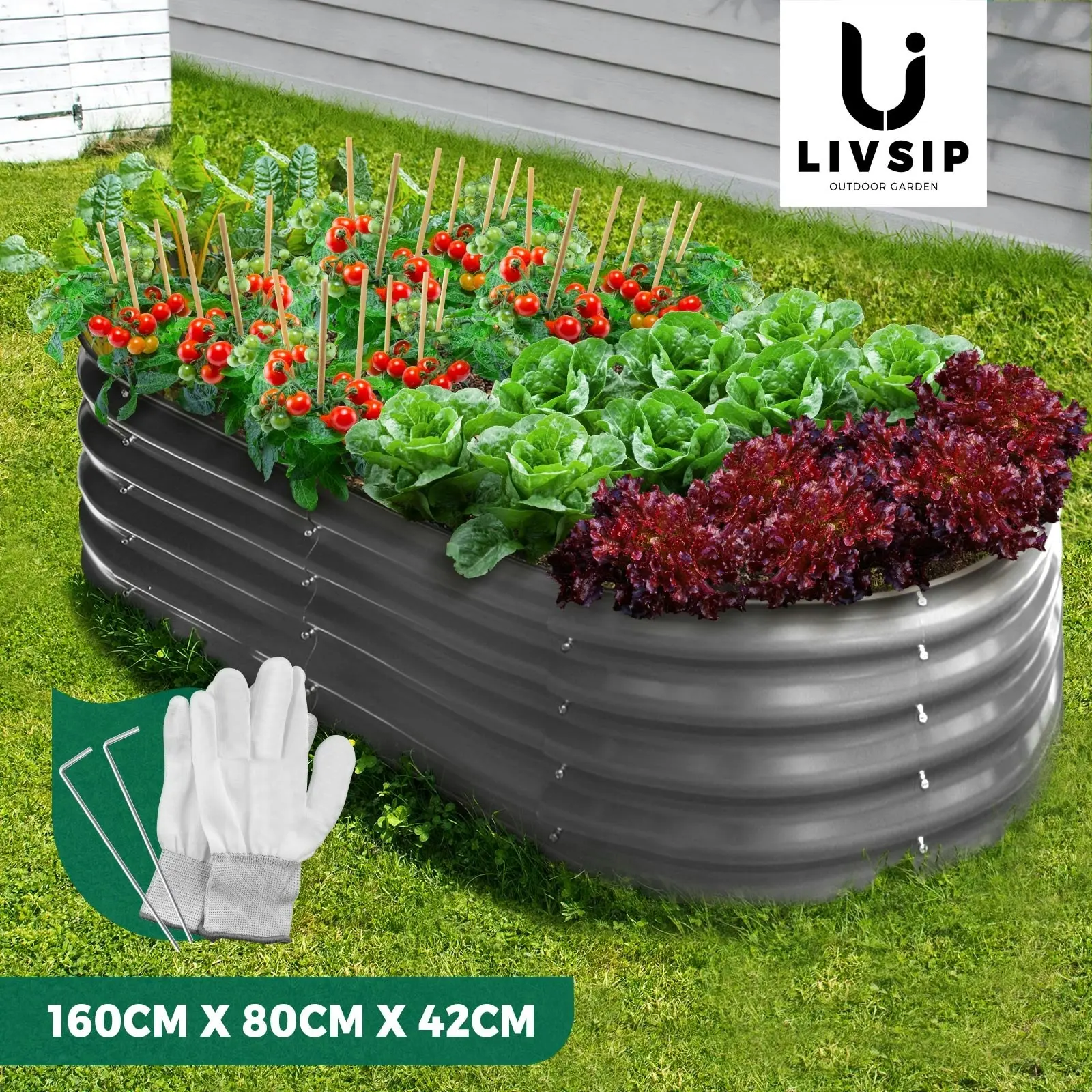 Livsip Garden Bed Galvanised Raised Steel Vegetable Planter 160X80X42CM