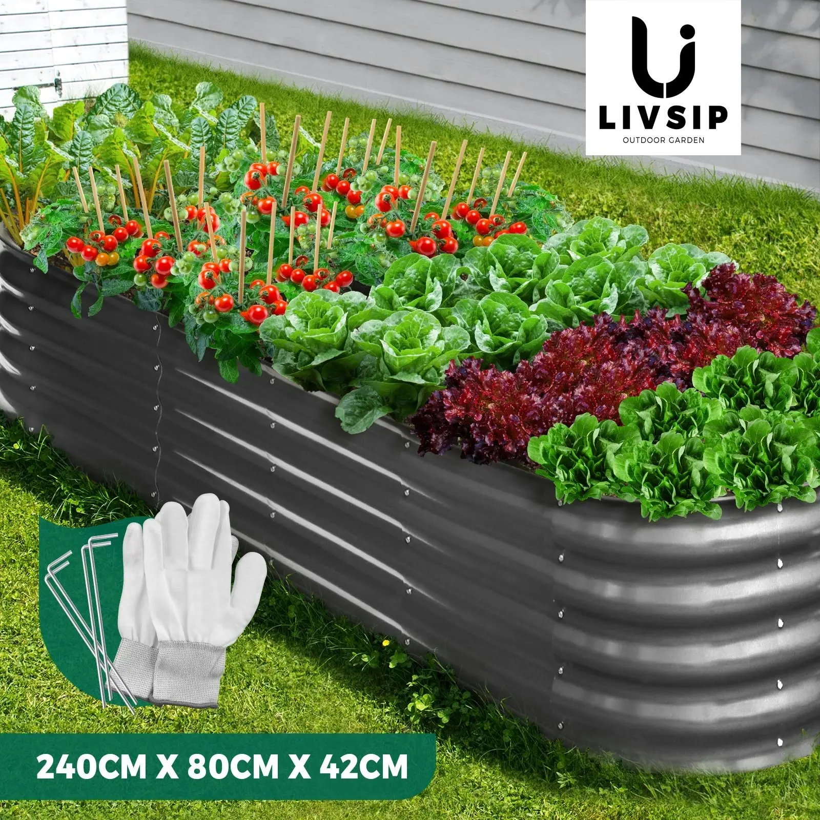 Livsip Garden Bed Galvanised Raised Steel Vegetable Planter 240X80X42CM