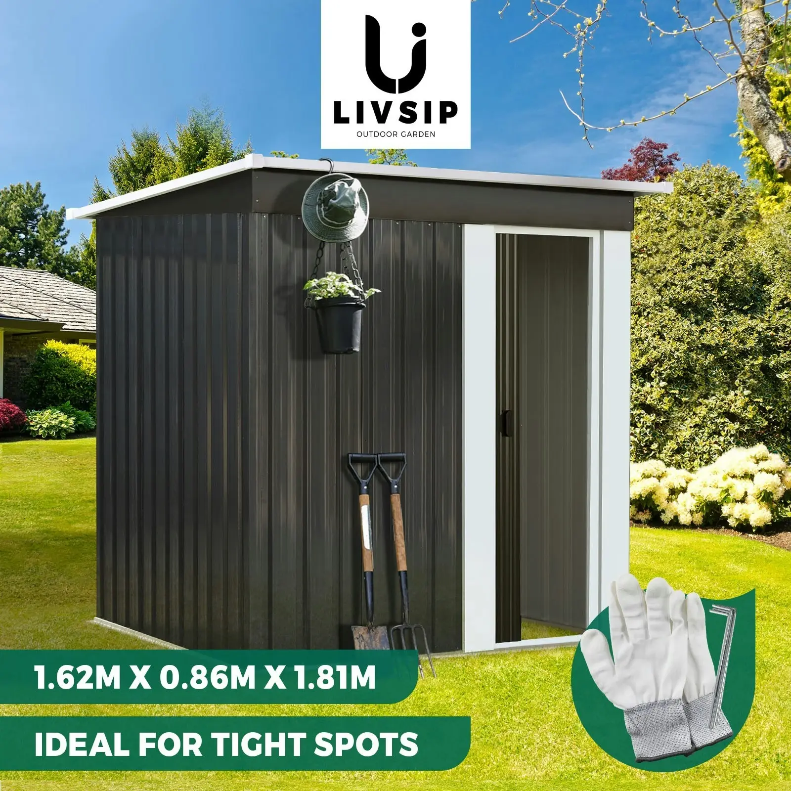 Livsip Garden Shed Outdoor Storage Sheds 1.62x0.86M Workshop Cabin Metal House